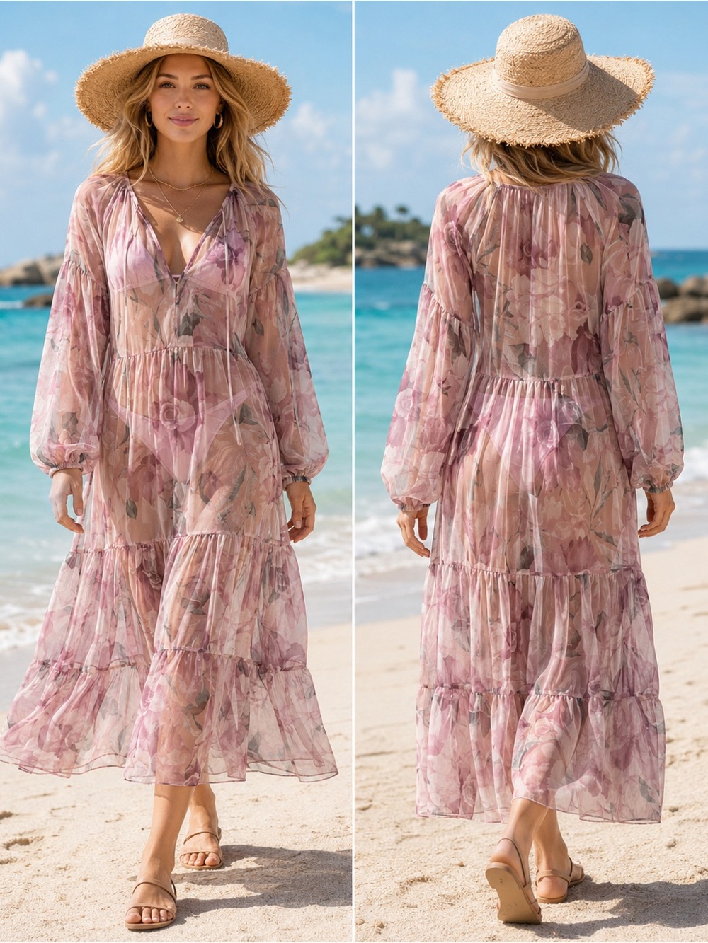 H&M Pink Floral Pleated Midi Dress - Picture 9 of 10